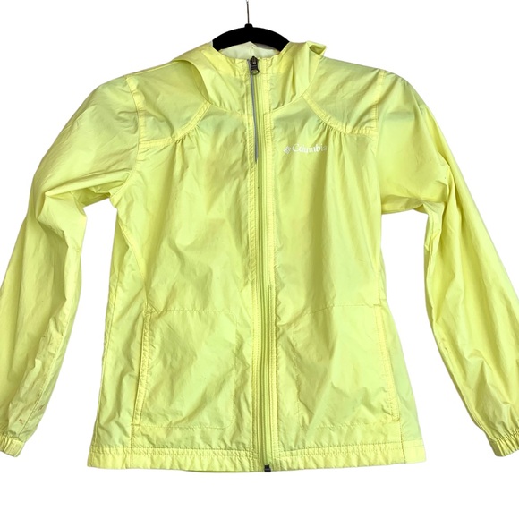 Columbia Rain Windbreaker Zip Jacket Pale Canary Yellow Girls Play Condition - Picture 3 of 13